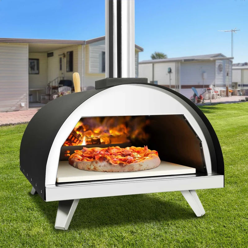 Steel Freestanding Wood-Fired Pizza Oven in Black And Silver