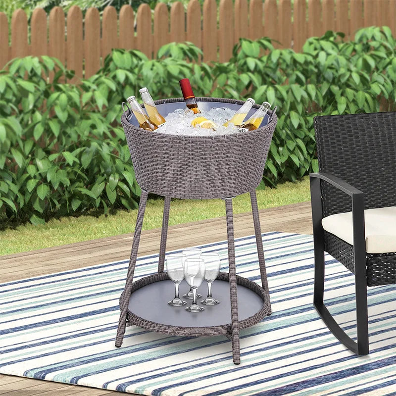 Wicker Patio Ice Cooler Table
